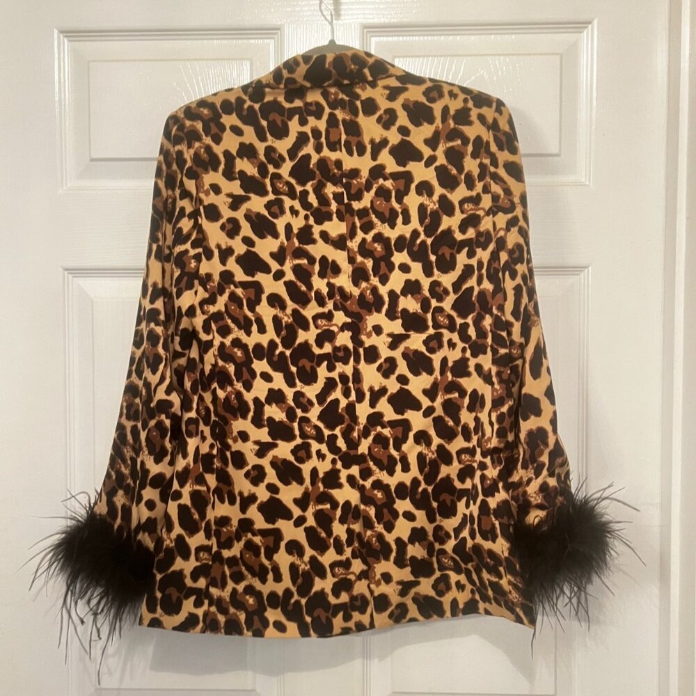 Jodifl NEW Leopard Print Feather Cuff Blazer Jacket Statement Party Style S M L - Picture 3 of 3